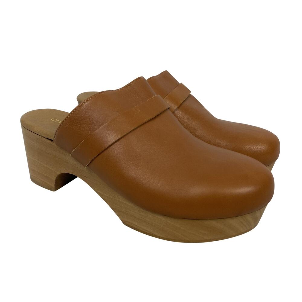 Andre‎ Assous Clogs Womens 6 Brown Leather Mule Platform Chunky Block Heel Shoes